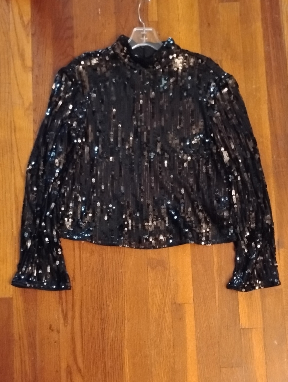 Black Sequin Mock-Neck Women’s Top